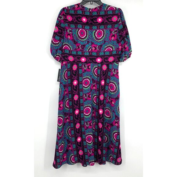 Donna Morgan Dress Midi 3/4 Sleeve Printed V Neck Purple NWT - Picture 12 of 15